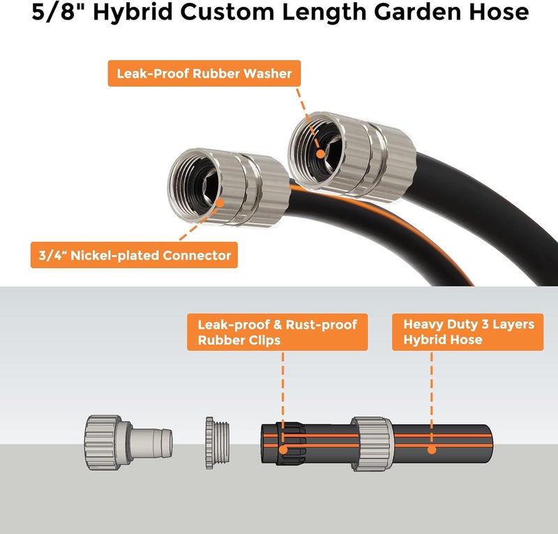 Giraffe Tools Leader Hose 8ft x 5/8", Custom Length, Heavy Duty, No Kink, Flexible, Rubber Garden Hose, Leakproof Water Hose with Female to Female Fittings, 600 Burst PSI - Image 2